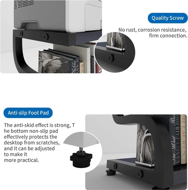 Alt view image 4 of 7 - PUNCIA 2 Tier Wood Printer Stand with Storage Heavy Duty Desktop Shelf