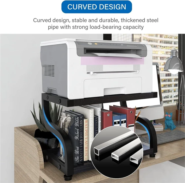 Alt view image 5 of 7 - PUNCIA 2 Tier Wood Printer Stand with Storage Heavy Duty Desktop Shelf