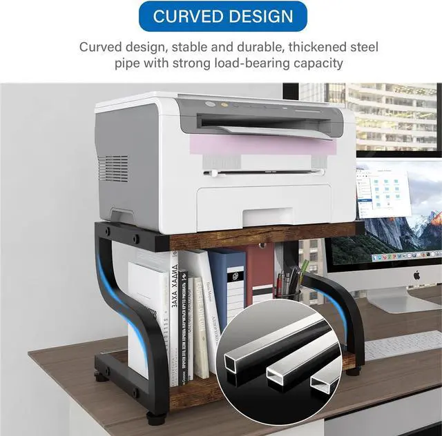 Alt view image 5 of 7 - PUNCIA 2 Tiers Small Retro Wood Home Office Desktop Printer Stand Laser Printer Copier Stand with Storage Rustic Tabletop Heavy Duty Organizer Rack Shelf Desk Dual for Small Space Double Tiers Tray