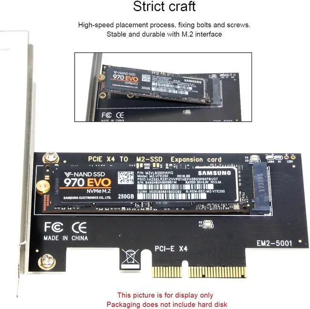 Alt view image 3 of 6 - M2 to M Key PCI-E X4 Card ECM21 M.2 PCIe to PCIe 3.0 x4 Adapter - Support M.2 PCIe 2280, 2260, 2242, 2230