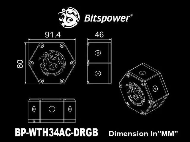 Alt view image 6 of 10 - Bitspower Water Tank Hexagon 34 With Digital RGB, Clear