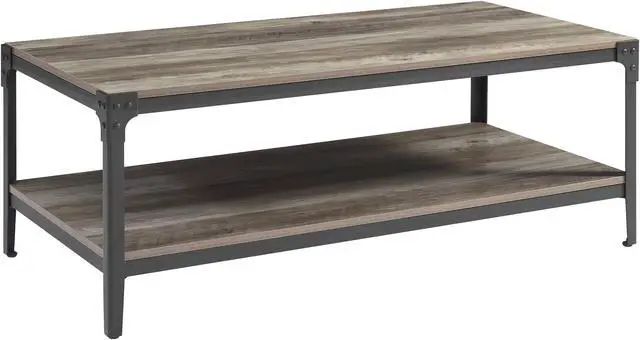 Alt view image 4 of 5 - Walker Edison Angle Iron Rustic Wood Coffee Table - Grey Wash