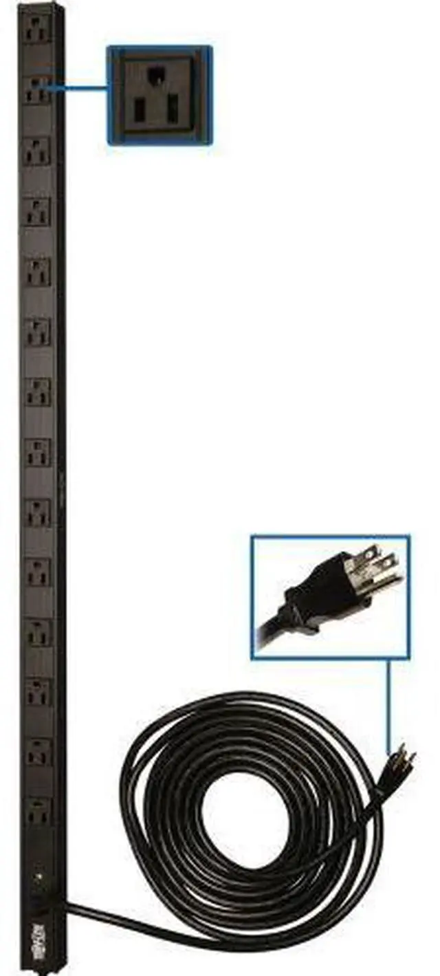 Alt view image 2 of 2 - tripp lite basic pdu, 1.44kw single-phase, 120v, 14 outlets (5-15r), nema 5-15p input, 15 ft. cord, 0u vertical rack-mount powe