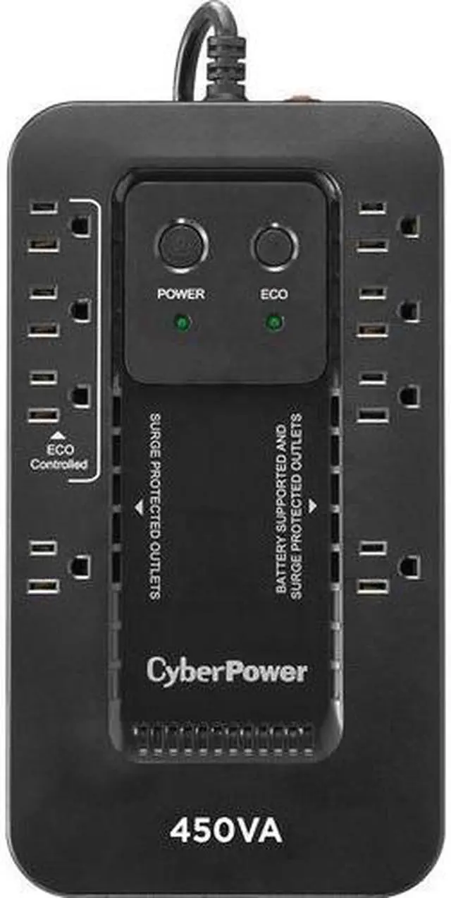 Alt view image 2 of 20 - CYBERPOWER EC450G - UPS - Compact - Standby - Output 120 VAC+/- 5% - 260Watt - 450VA - 10A - USB - Output 8 NEMA 5-15R - Sealed Lead-Acid Battery - Black