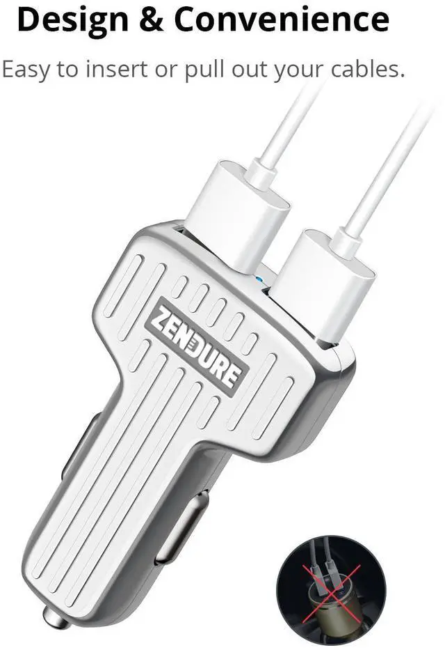 Alt view image 4 of 16 - Zendure 30W Dual USB Car Charger with QC 3.0 for iPhone X/8/7/Plus, iPad Pro/Air 2, Galaxy S9/S8/S7/S6/Edge/Plus, Note 8, LG, Pixel, HTC and More - Silver