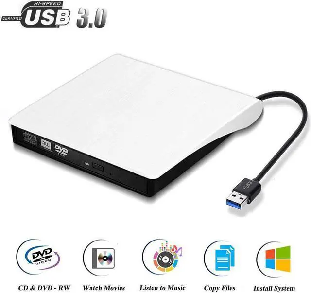 Main image of External DVD Drive, Blingco Ultra Portable Optical USB 3.0 CD DVD-RW DVD ROM Drive, External DVD Burner Writer for Mac Air / Pro or Other Laptop/Desktops Win10 and Win 8, White
