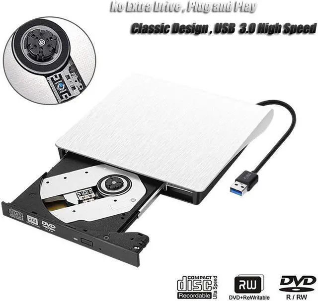 Alt view image 3 of 7 - External DVD Drive, Blingco Ultra Portable Optical USB 3.0 CD DVD-RW DVD ROM Drive, External DVD Burner Writer for Mac Air / Pro or Other Laptop/Desktops Win10 and Win 8, White