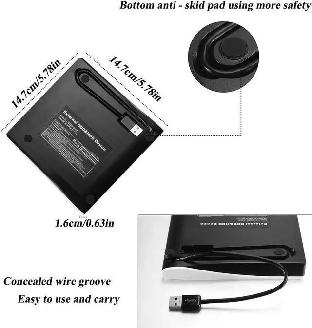 Alt view image 2 of 7 - External DVD Drive, Blingco Ultra Portable Optical USB 3.0 CD DVD-RW DVD ROM Drive, External DVD Burner Writer for Mac Air / Pro or Other Laptop/Desktops Win10 and Win 8, White