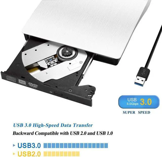 Alt view image 5 of 7 - External DVD Drive, Blingco Ultra Portable Optical USB 3.0 CD DVD-RW DVD ROM Drive, External DVD Burner Writer for Mac Air / Pro or Other Laptop/Desktops Win10 and Win 8, White