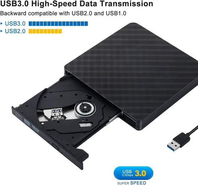 Alt view image 4 of 7 - External CD Drive USB 3.0 Portable DVD Drive, Gipow External CD DVD+/-RW Drives/Writer/Rewriter/Burner High Speed Data Transfer for MacBook Mac OSX Laptops Desktops Notebooks Windows7/8/10 (Black)