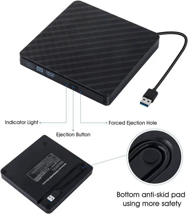 Alt view image 5 of 7 - External CD Drive USB 3.0 Portable DVD Drive, Gipow External CD DVD+/-RW Drives/Writer/Rewriter/Burner High Speed Data Transfer for MacBook Mac OSX Laptops Desktops Notebooks Windows7/8/10 (Black)