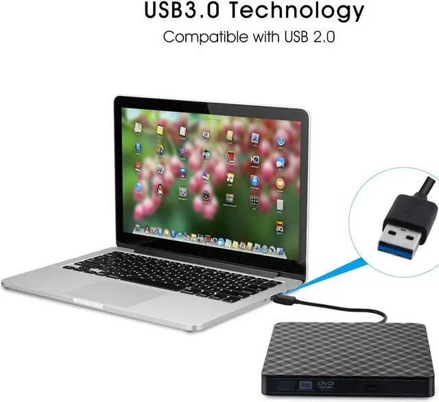 Alt view image 6 of 7 - External CD Drive USB 3.0 Portable DVD Drive, Gipow External CD DVD+/-RW Drives/Writer/Rewriter/Burner High Speed Data Transfer for MacBook Mac OSX Laptops Desktops Notebooks Windows7/8/10 (Black)