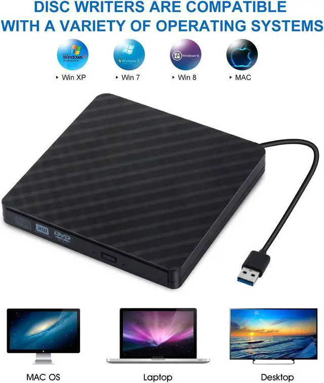 Alt view image 7 of 7 - External CD Drive USB 3.0 Portable DVD Drive, Gipow External CD DVD+/-RW Drives/Writer/Rewriter/Burner High Speed Data Transfer for MacBook Mac OSX Laptops Desktops Notebooks Windows7/8/10 (Black)