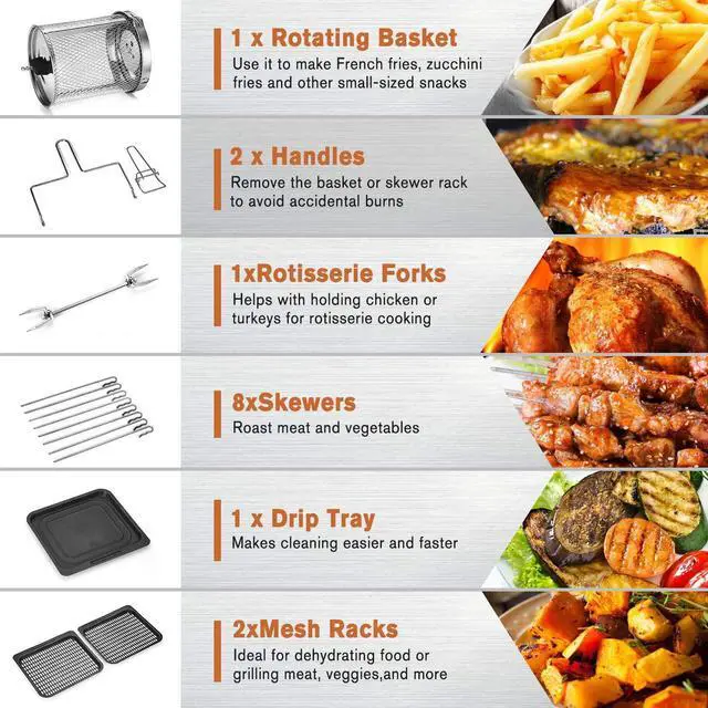 Alt view image 7 of 8 - CROWNFUL 10.6 Quart Air Fryer, 10-in-1 Air Fryer Toaster Oven, Convection Roaster with Rotisserie and Dehydrator, Digital LCD Touch Screen, Accessories and Recipe Included