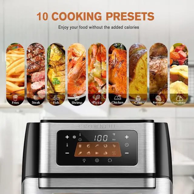 Alt view image 2 of 8 - CROWNFUL 10.6 Quart Air Fryer, 10-in-1 Air Fryer Toaster Oven, Convection Roaster with Rotisserie and Dehydrator, Digital LCD Touch Screen, Accessories and Recipe Included