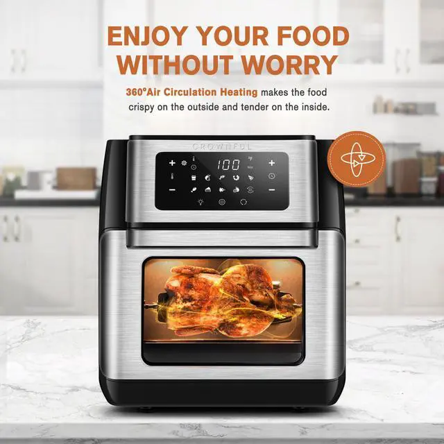Alt view image 5 of 8 - CROWNFUL 10.6 Quart Air Fryer, 10-in-1 Air Fryer Toaster Oven, Convection Roaster with Rotisserie and Dehydrator, Digital LCD Touch Screen, Accessories and Recipe Included