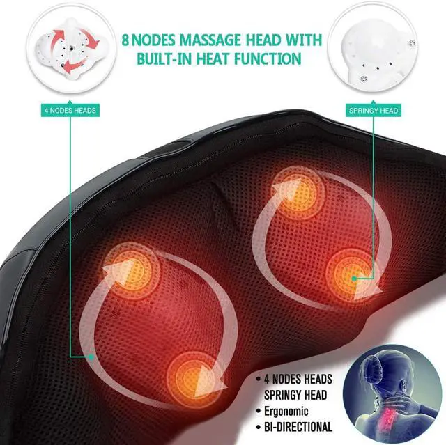 Alt view image 2 of 7 - Medcursor Neck and Shoulder Massager with Heat, 3D Shiatsu Deep Tissue Kneading Massage Pillow for Back, Leg, Body Muscle Soreness Relief