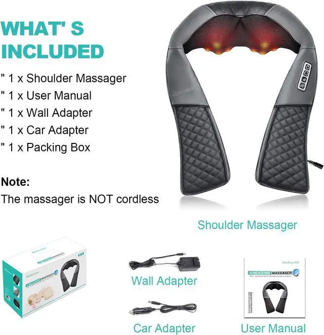 Alt view image 6 of 6 - Medcursor Neck Shoulder Massager with Heat, Electric Shiatsu Back Massage Device, Portable Deep Tissue 3D Kneading Pillow for Muscle Pain Relief
