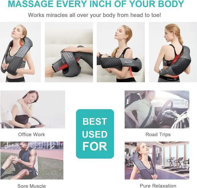 Alt view image 5 of 6 - Medcursor Neck Shoulder Massager with Heat, Electric Shiatsu Back Massage Device, Portable Deep Tissue 3D Kneading Pillow for Muscle Pain Relief