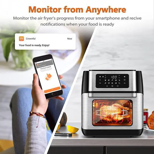 Alt view image 3 of 7 - CROWNFUL Smart Air Fryer Toaster Oven Combo, 10.6 Quart WiFi Convection Roaster with Rotisserie & Dehydrator, Accessories and Recipe Included, Works with Alexa & Google Assistant