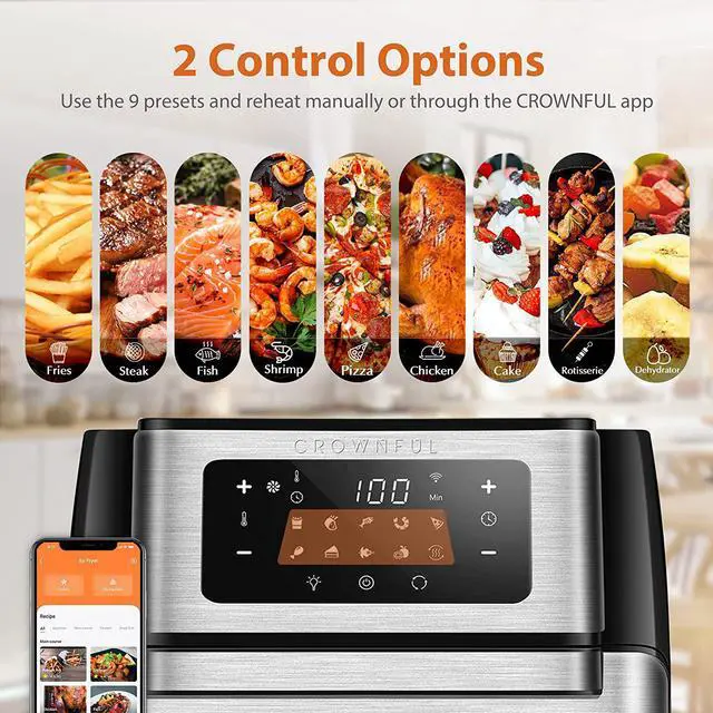 Alt view image 2 of 7 - CROWNFUL Smart Air Fryer Toaster Oven Combo, 10.6 Quart WiFi Convection Roaster with Rotisserie & Dehydrator, Accessories and Recipe Included, Works with Alexa & Google Assistant