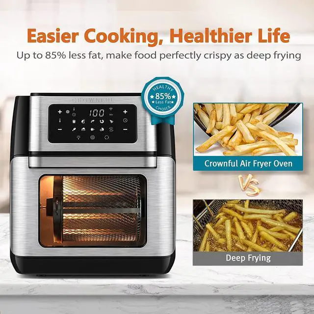 Alt view image 4 of 7 - CROWNFUL Smart Air Fryer Toaster Oven Combo, 10.6 Quart WiFi Convection Roaster with Rotisserie & Dehydrator, Accessories and Recipe Included, Works with Alexa & Google Assistant