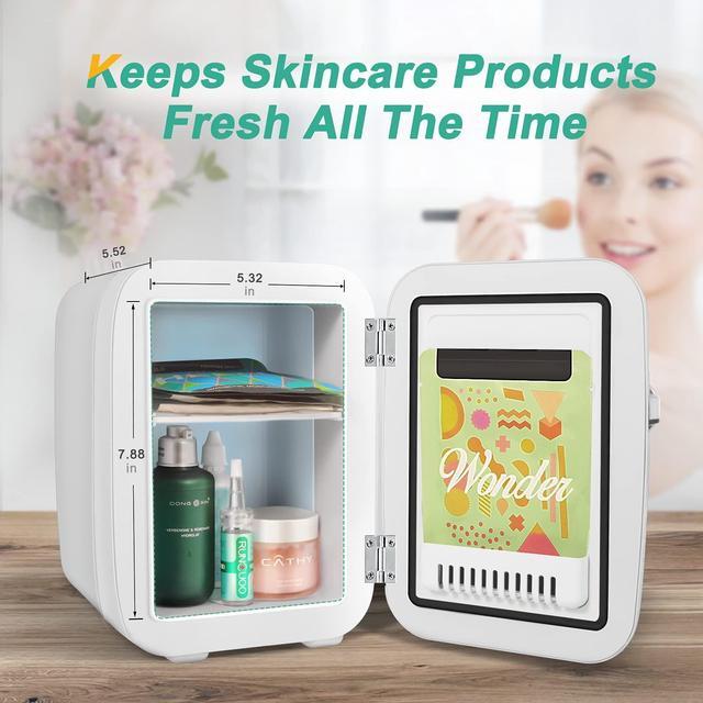 Alt view image 4 of 7 - CROWNFUL Mini Fridge, 4 Liter/6 Can Portable Cooler and Warmer Personal Refrigerator for Skin Care, Cosmetics, Beverage, Food,Great for Bedroom, Office, Car, Dorm, ETL Listed