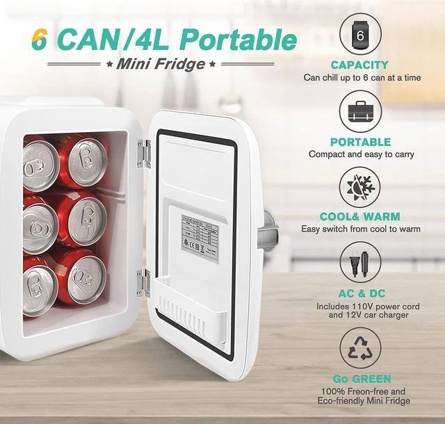 Alt view image 2 of 7 - CROWNFUL Mini Fridge, 4 Liter/6 Can Portable Cooler and Warmer Personal Refrigerator for Skin Care, Cosmetics, Beverage, Food,Great for Bedroom, Office, Car, Dorm, ETL Listed