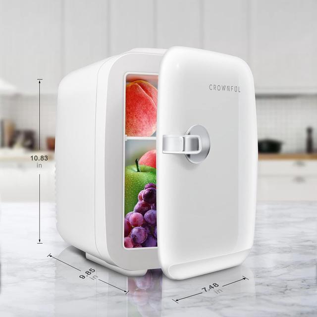 Alt view image 6 of 7 - CROWNFUL Mini Fridge, 4 Liter/6 Can Portable Cooler and Warmer Personal Refrigerator for Skin Care, Cosmetics, Beverage, Food,Great for Bedroom, Office, Car, Dorm, ETL Listed