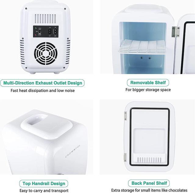 Alt view image 7 of 7 - CROWNFUL Mini Fridge, 4 Liter/6 Can Portable Cooler and Warmer Personal Refrigerator for Skin Care, Cosmetics, Beverage, Food,Great for Bedroom, Office, Car, Dorm, ETL Listed