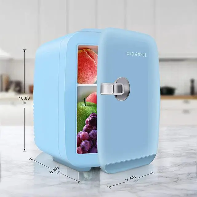 Alt view image 6 of 7 - CROWNFUL Mini Fridge, 4 Liter/6 Can Portable Cooler and Warmer Personal Refrigerator for Skin Care, Cosmetics, Beverage, Food,Great for Bedroom, Office, Car, Dorm, ETL Listed Blue