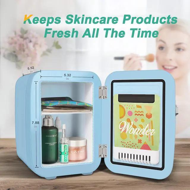 Alt view image 4 of 7 - CROWNFUL Mini Fridge, 4 Liter/6 Can Portable Cooler and Warmer Personal Refrigerator for Skin Care, Cosmetics, Beverage, Food,Great for Bedroom, Office, Car, Dorm, ETL Listed Blue
