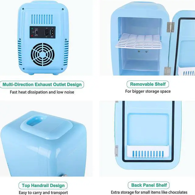 Alt view image 7 of 7 - CROWNFUL Mini Fridge, 4 Liter/6 Can Portable Cooler and Warmer Personal Refrigerator for Skin Care, Cosmetics, Beverage, Food,Great for Bedroom, Office, Car, Dorm, ETL Listed Blue