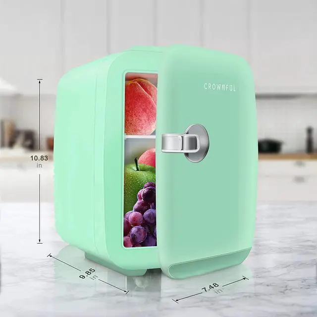 Alt view image 5 of 7 - CROWNFUL Mini Fridge, 4 Liter/6 Can Portable Cooler and Warmer Personal Refrigerator for Skin Care, Cosmetics, Beverage, Food,Great for Bedroom, Office, Car, Dorm, ETL Listed Green