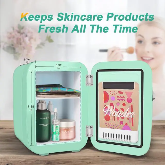 Alt view image 3 of 7 - CROWNFUL Mini Fridge, 4 Liter/6 Can Portable Cooler and Warmer Personal Refrigerator for Skin Care, Cosmetics, Beverage, Food,Great for Bedroom, Office, Car, Dorm, ETL Listed Green