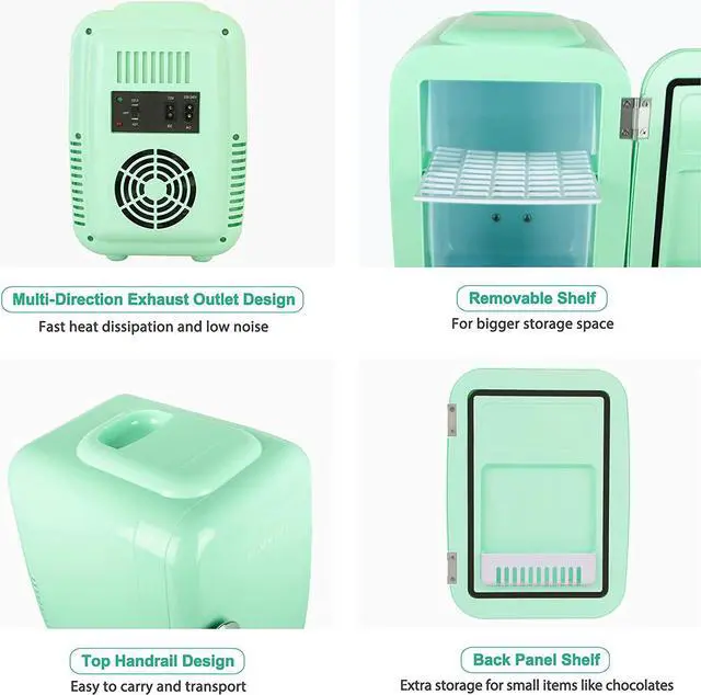 Alt view image 6 of 7 - CROWNFUL Mini Fridge, 4 Liter/6 Can Portable Cooler and Warmer Personal Refrigerator for Skin Care, Cosmetics, Beverage, Food,Great for Bedroom, Office, Car, Dorm, ETL Listed Green