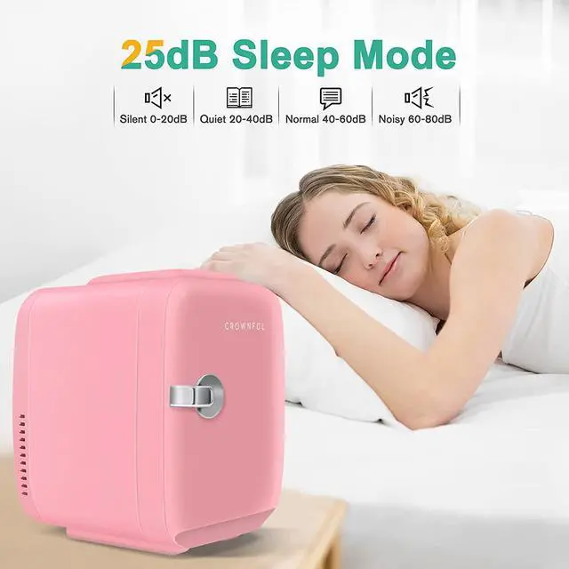 Alt view image 5 of 7 - CROWNFUL Mini Fridge, 4 Liter/6 Can Portable Cooler and Warmer Personal Refrigerator for Skin Care, Cosmetics, Beverage, Food,Great for Bedroom, Office, Car, Dorm, ETL Listed Pink