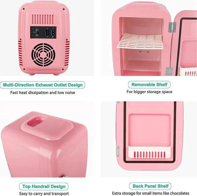 Alt view image 6 of 7 - CROWNFUL Mini Fridge, 4 Liter/6 Can Portable Cooler and Warmer Personal Refrigerator for Skin Care, Cosmetics, Beverage, Food,Great for Bedroom, Office, Car, Dorm, ETL Listed Pink