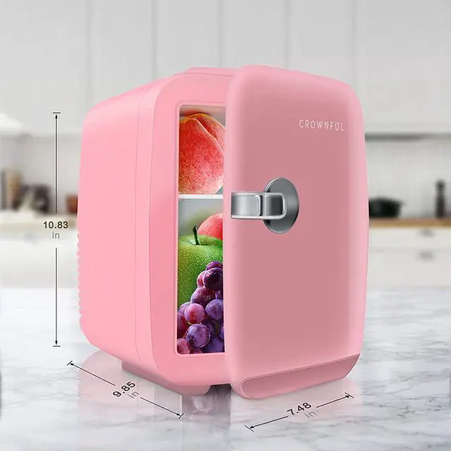 Alt view image 7 of 7 - CROWNFUL Mini Fridge, 4 Liter/6 Can Portable Cooler and Warmer Personal Refrigerator for Skin Care, Cosmetics, Beverage, Food,Great for Bedroom, Office, Car, Dorm, ETL Listed Pink
