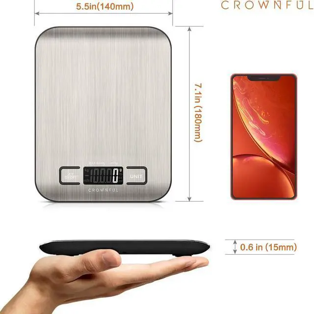 Alt view image 5 of 7 - CROWNFUL Food Scale, 11lb Digital Kitchen Scales Weight Ounces and Grams for Cooking and Baking, 6 Units with Tare Function (Battery Included)