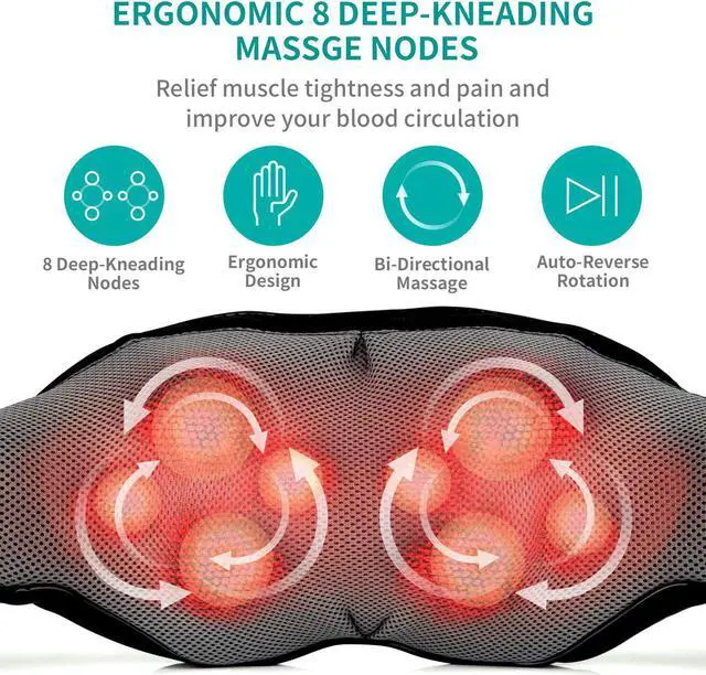 Alt view image 2 of 7 - Shiatsu Neck and Back Massager with Soothing Heat, Nekteck Electric Deep Tissue 3D Kneading Massage Pillow for Shoulder, Leg, Body Muscle Pain Relief Blue