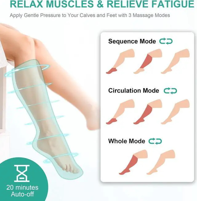 Alt view image 2 of 6 - Medcursor Air Compression Leg Massager , Calf and Foot Massager for Circulation and Fatigue Relief, Home Office Use - 3 Modes, 3 Intensities
