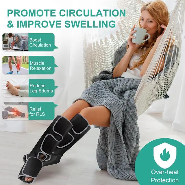Alt view image 3 of 6 - Medcursor Air Compression Leg Massager , Calf and Foot Massager for Circulation and Fatigue Relief, Home Office Use - 3 Modes, 3 Intensities