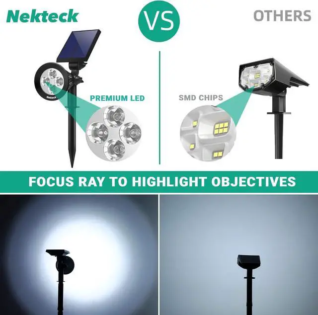Alt view image 5 of 7 - Nekteck Solar Lights Outdoor, 2-in-1 Solar Spotlights Powered 4 LED Adjustable Wall Light Landscape Lighting, Bright and Dark Sensing, Auto On/Off (4 Pack, Warm White)