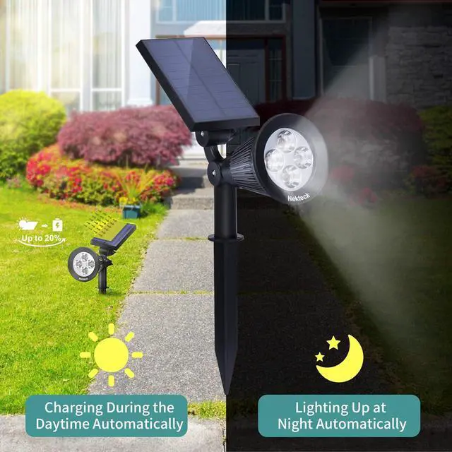 Alt view image 2 of 7 - Nekteck Solar Lights Outdoor, 2-in-1 Solar Spotlights Powered 4 LED Adjustable Wall Light Landscape Lighting, Bright and Dark Sensing, Auto On/Off (4 Pack, Warm White)