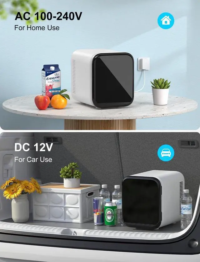 Alt view image 6 of 7 - CROWNFUL Mini Fridge, 4 Liter/6 Cans Portable Skincare Fridge, AC/12V DC Cooler and Warmer Personal Refrigerator for Bedroom, Car, Dorm, Office, Food, ETL Listed Black Black