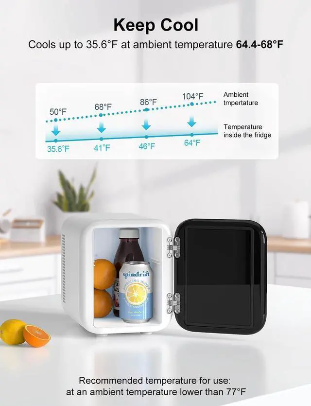 Alt view image 4 of 7 - CROWNFUL Mini Fridge, 4 Liter/6 Cans Portable Skincare Fridge, AC/12V DC Cooler and Warmer Personal Refrigerator for Bedroom, Car, Dorm, Office, Food, ETL Listed Black Black