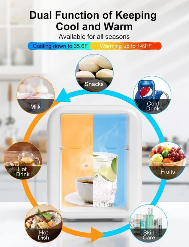 Alt view image 3 of 7 - CROWNFUL Mini Fridge, 4 Liter/6 Cans Portable Skincare Fridge, AC/12V DC Cooler and Warmer Personal Refrigerator for Bedroom, Car, Dorm, Office, Food, ETL Listed Black Black