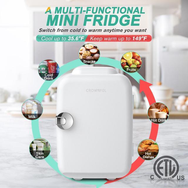 Alt view image 3 of 7 - CROWNFUL Mini Fridge, 4 Liter/6 Can Portable Cooler and Warmer Personal Refrigerator for Skin Care, Cosmetics, Beverage, Food,Great for Bedroom, Office, Car, Dorm, ETL Listed