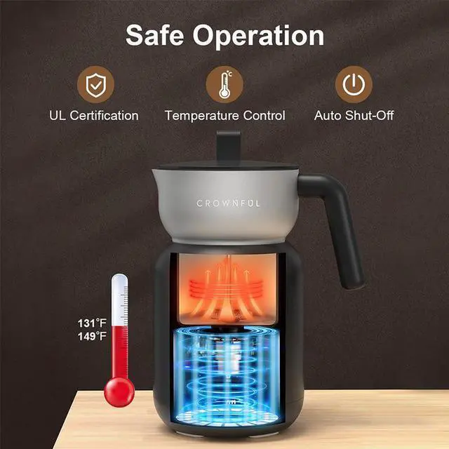 Alt view image 3 of 7 - CROWNFUL Commercial Grade Milk Frother and Steamer, 5-in-1 Electric Frother w/ Temperature Control, Dishwasher Safe, Auto Shut-Off for Latte, Cappuccino, Coffee, Macchiato